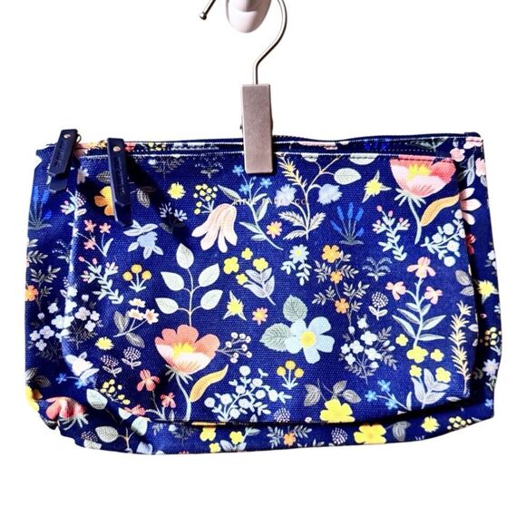 NWOT- Rifle Paper Co.- Bramble Zippered Pouch Set Navy Floral Pouch Duo - Picture 2 of 10